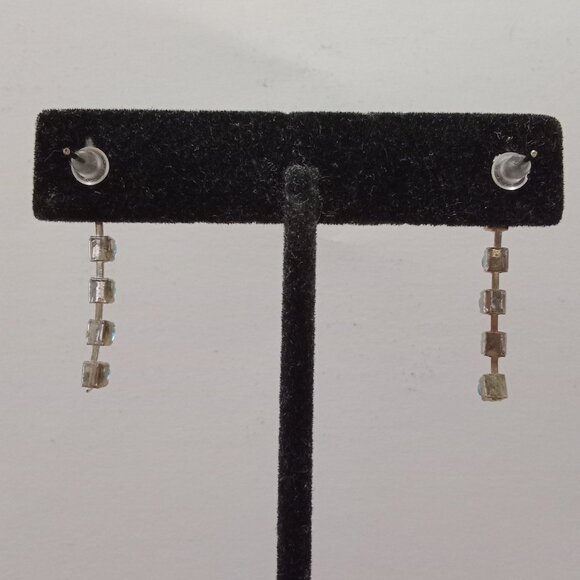 Vintage Blue Dangle Earrings Elegant Linear Design - Picture 6 of 6